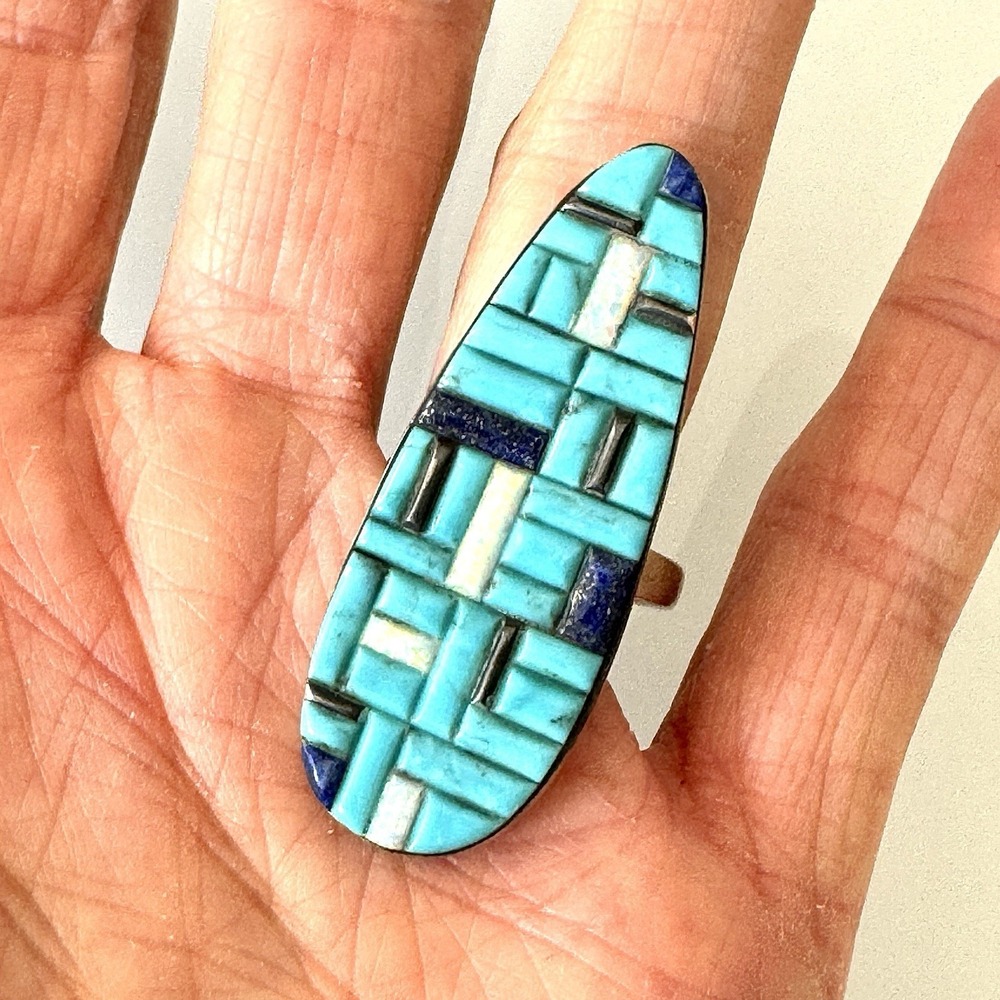 Turquoise Corn Ring Opal Sz 8 Multi Stone Inlay‎ Mosiac Southwest Handmade